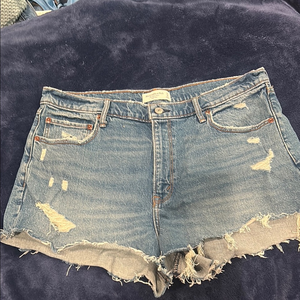 Abercrombie & Fitch Blue Jean Shorts Distressed High-Waisted